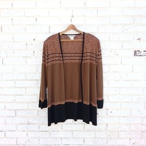 Misook Open Front Cardigan Brown Black 1X